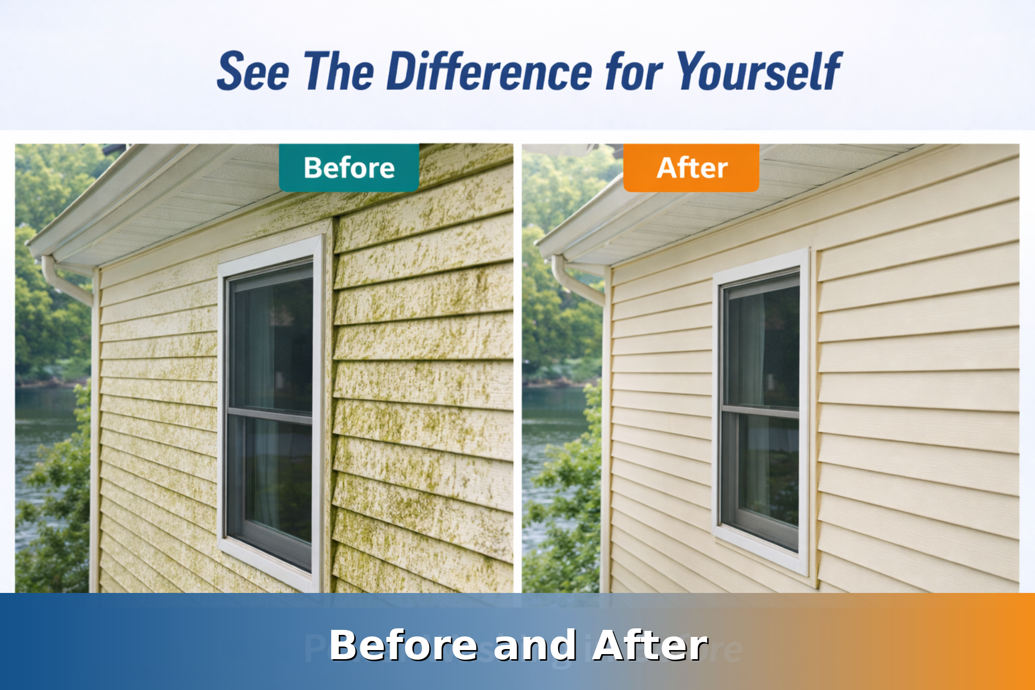 Siding power washing before and after comparison