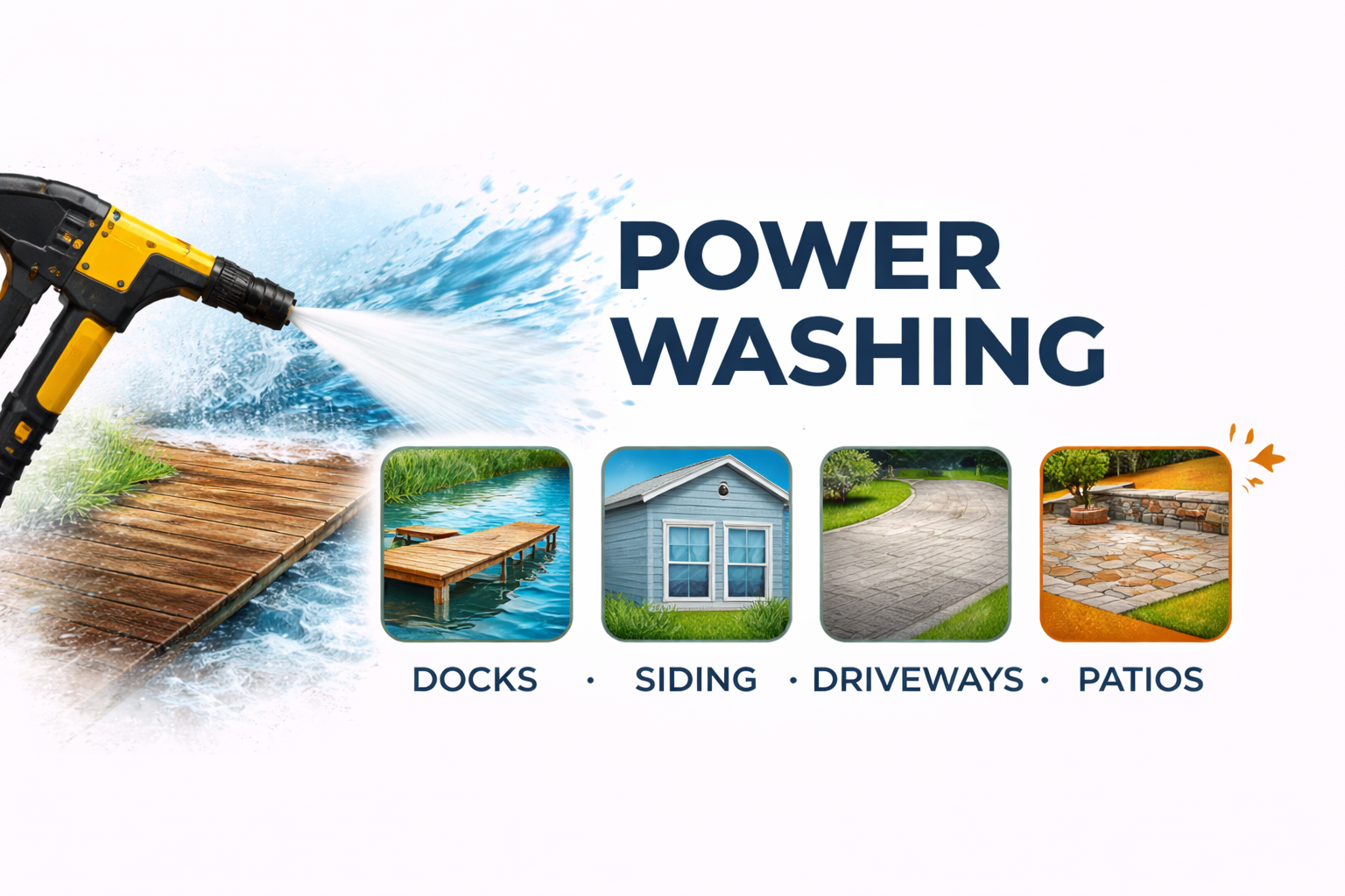 Freshly cleaned dock and lakeside exterior surfaces